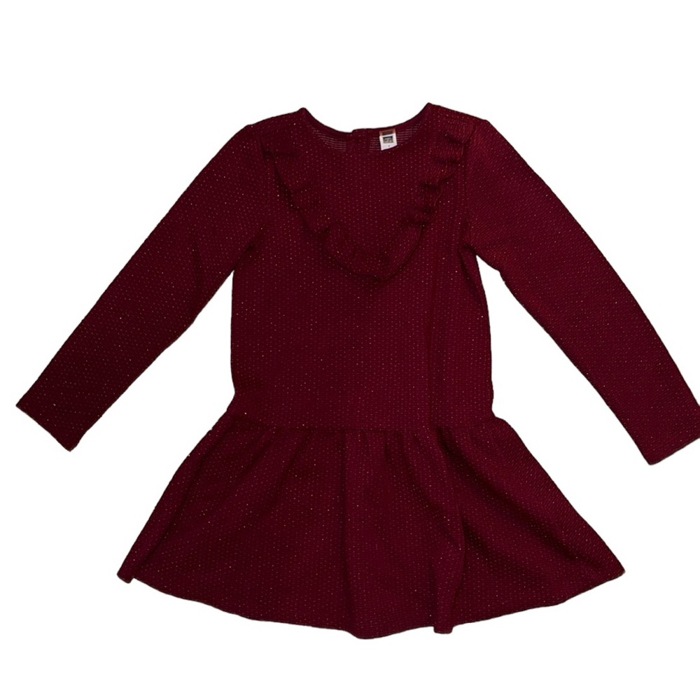 Janie and Jack 7 dress girls maroon gold metallic long sleeve Christmas holiday